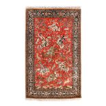 Qum (Ghom) silk rug, decorated with hunting scene, Iran