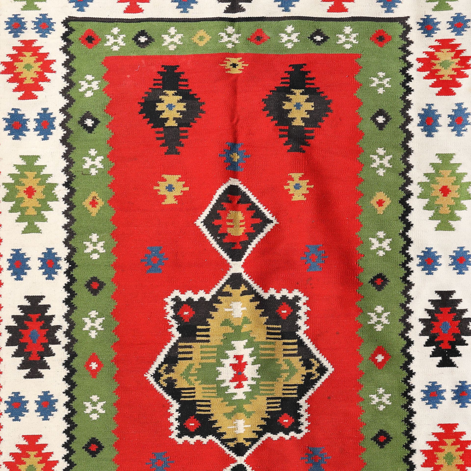 Wallachian wool rug, decorated with cross pattern - Image 2 of 2