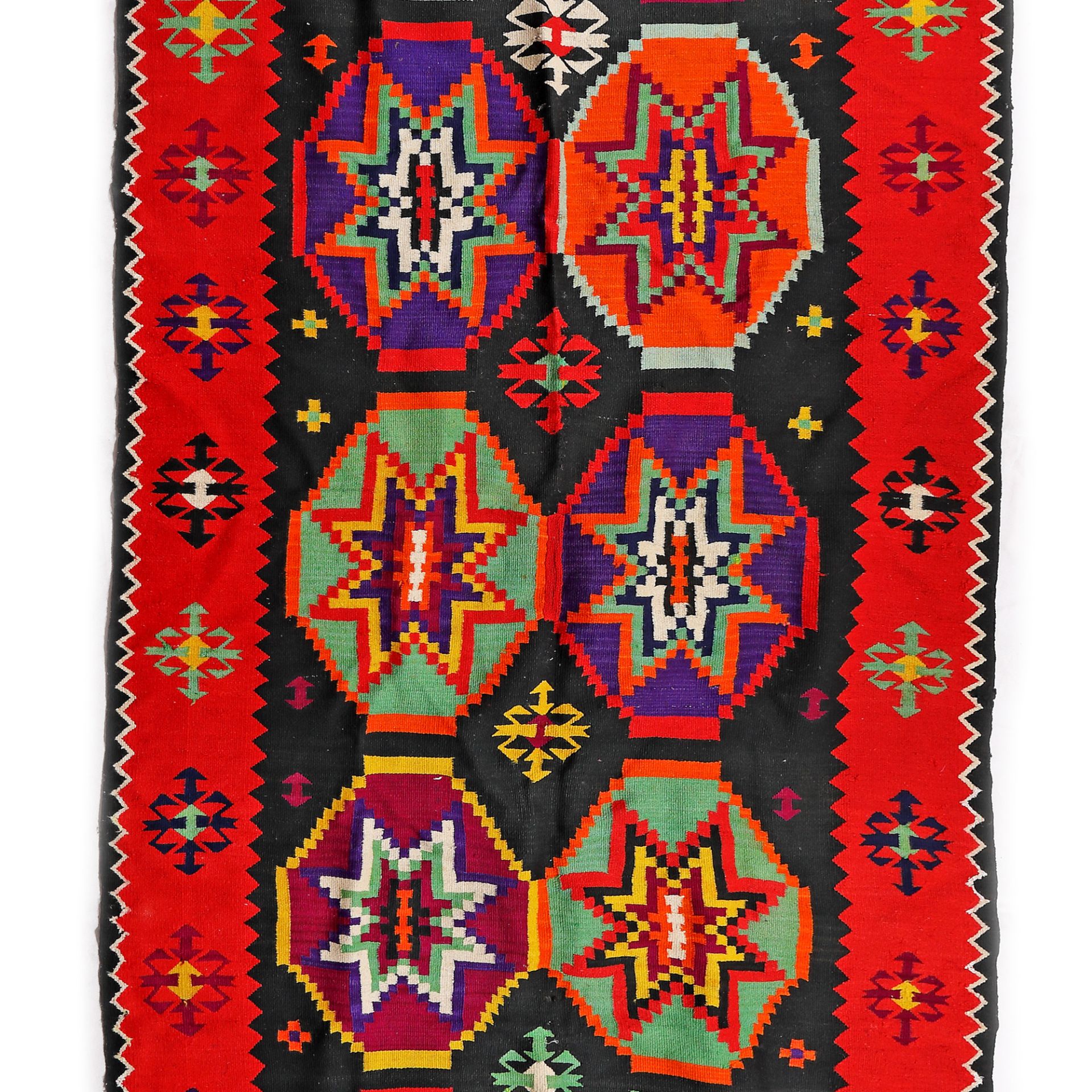 Wallachian wool rug, decorated with geometrical motifs, mid-20th century - Image 2 of 2