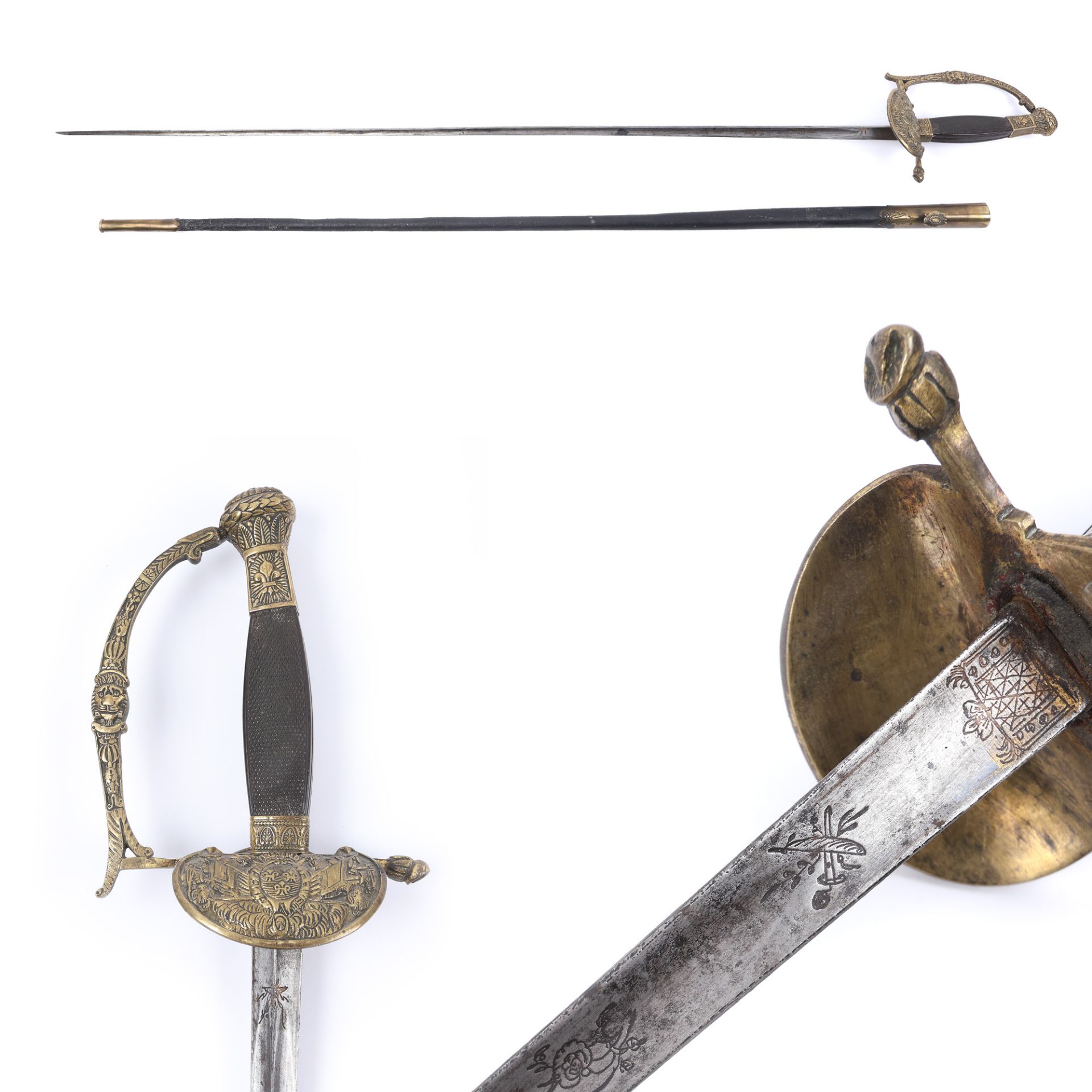 French officer's rapier, with triangular blade and sheath, Louis Philippe period, first half of the 