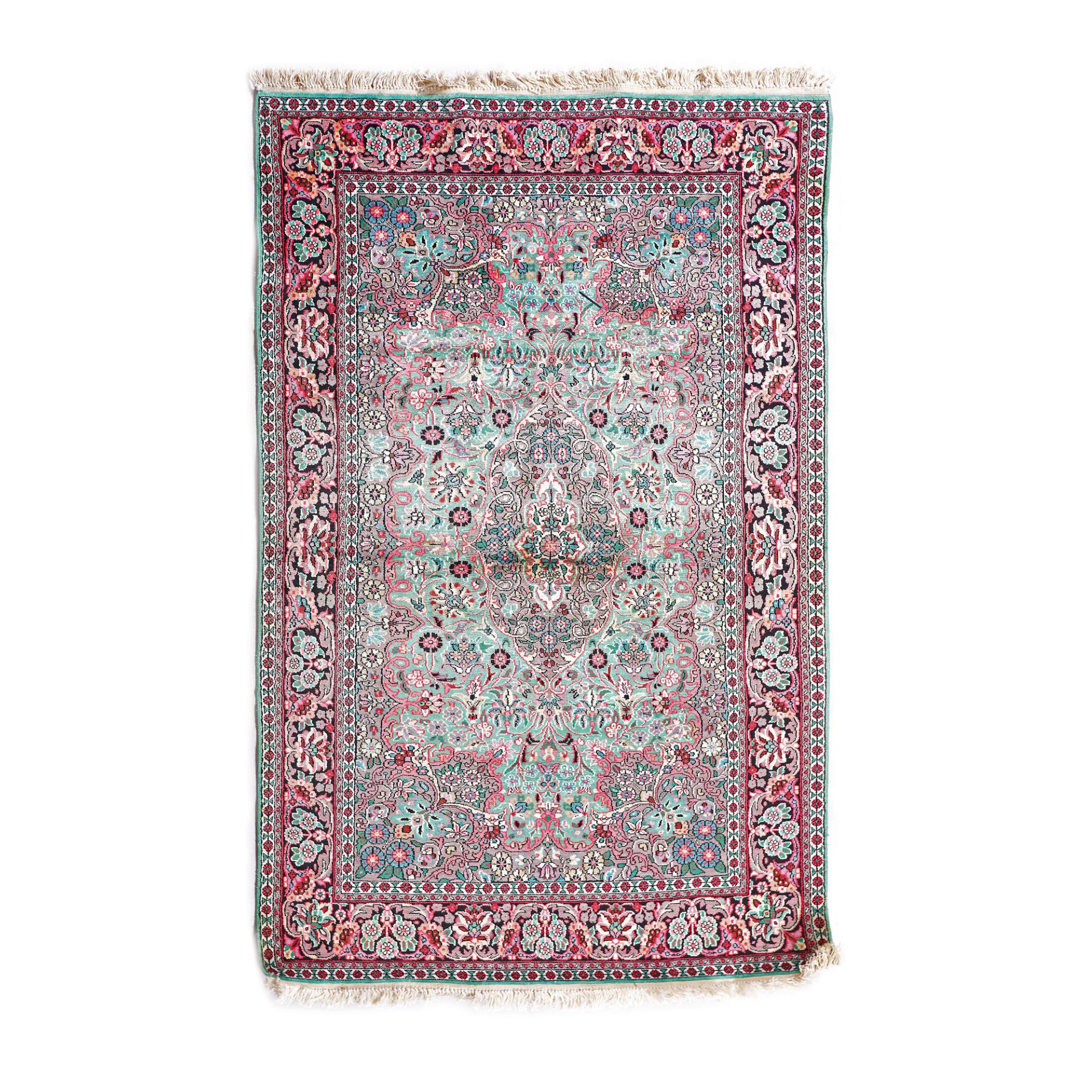 Kashmir rug, silk and cotton, decorated with floral motifs, India