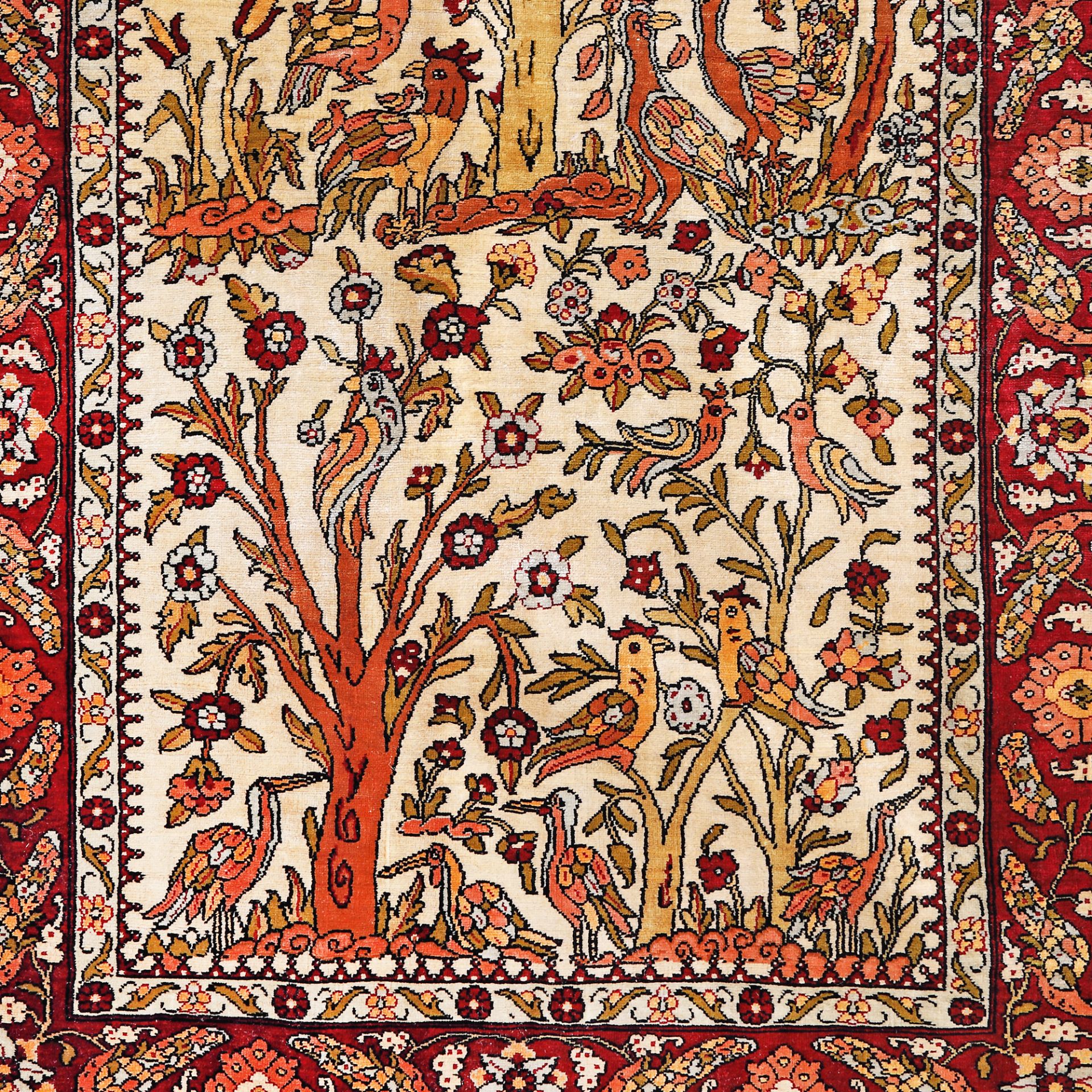 Hereke silk rug, decorated with paradise, with the tree of life and wisdom, birds and flowers, Turke - Bild 2 aus 2