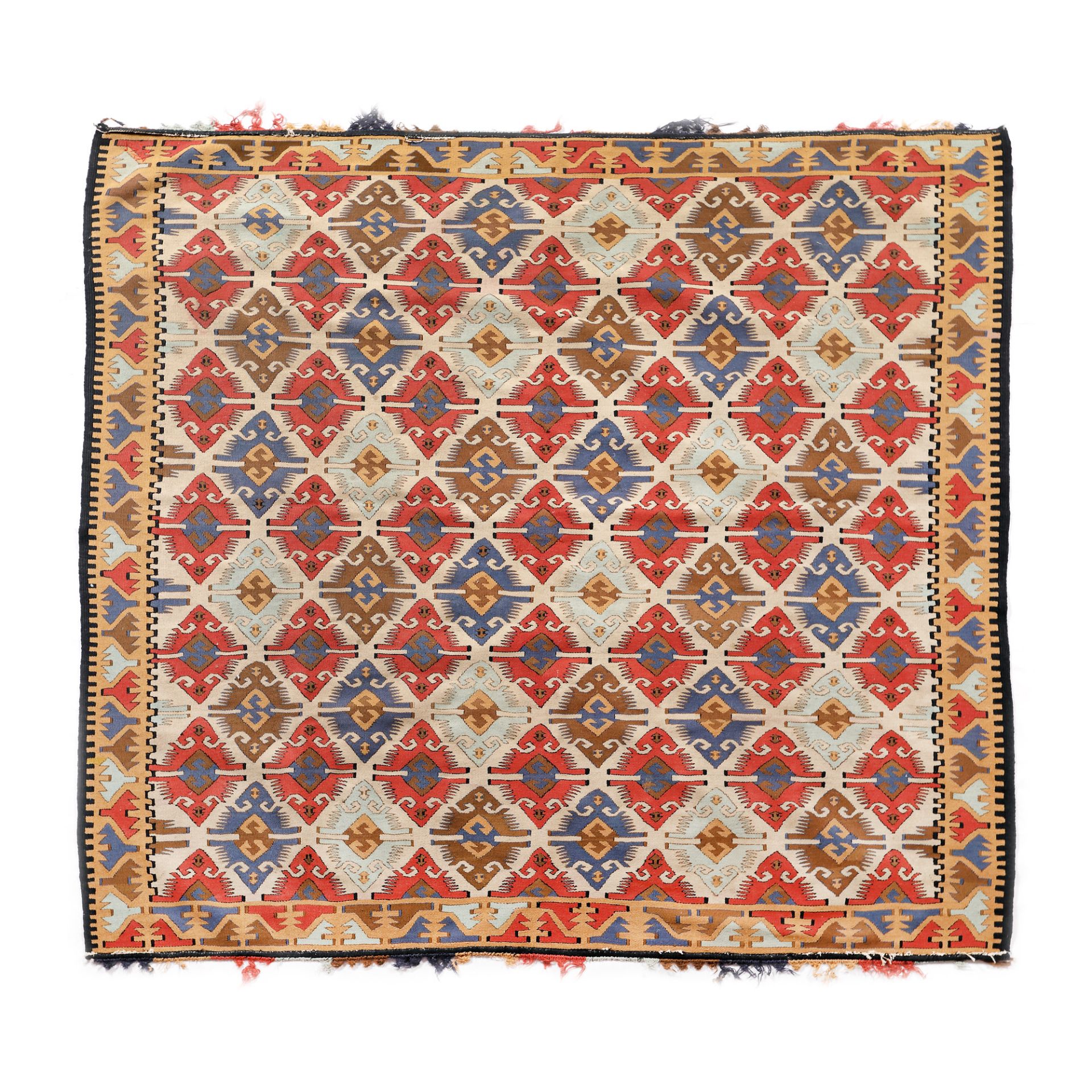 Wallachian wool rug, decorated with geometrical motifs, mid-20th century