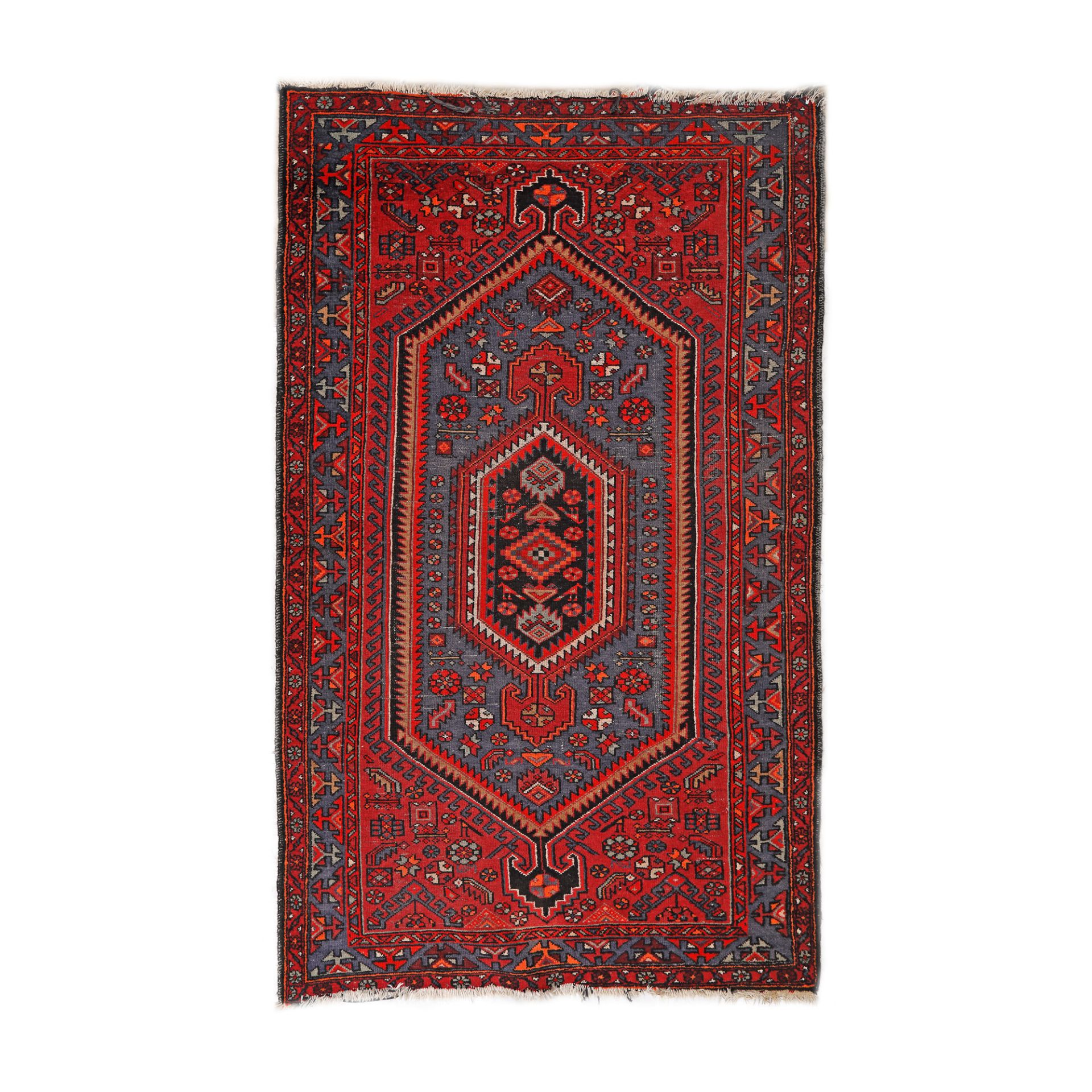 Hamadan wool rug, decorated with stylized tribal motifs, Iran, signed