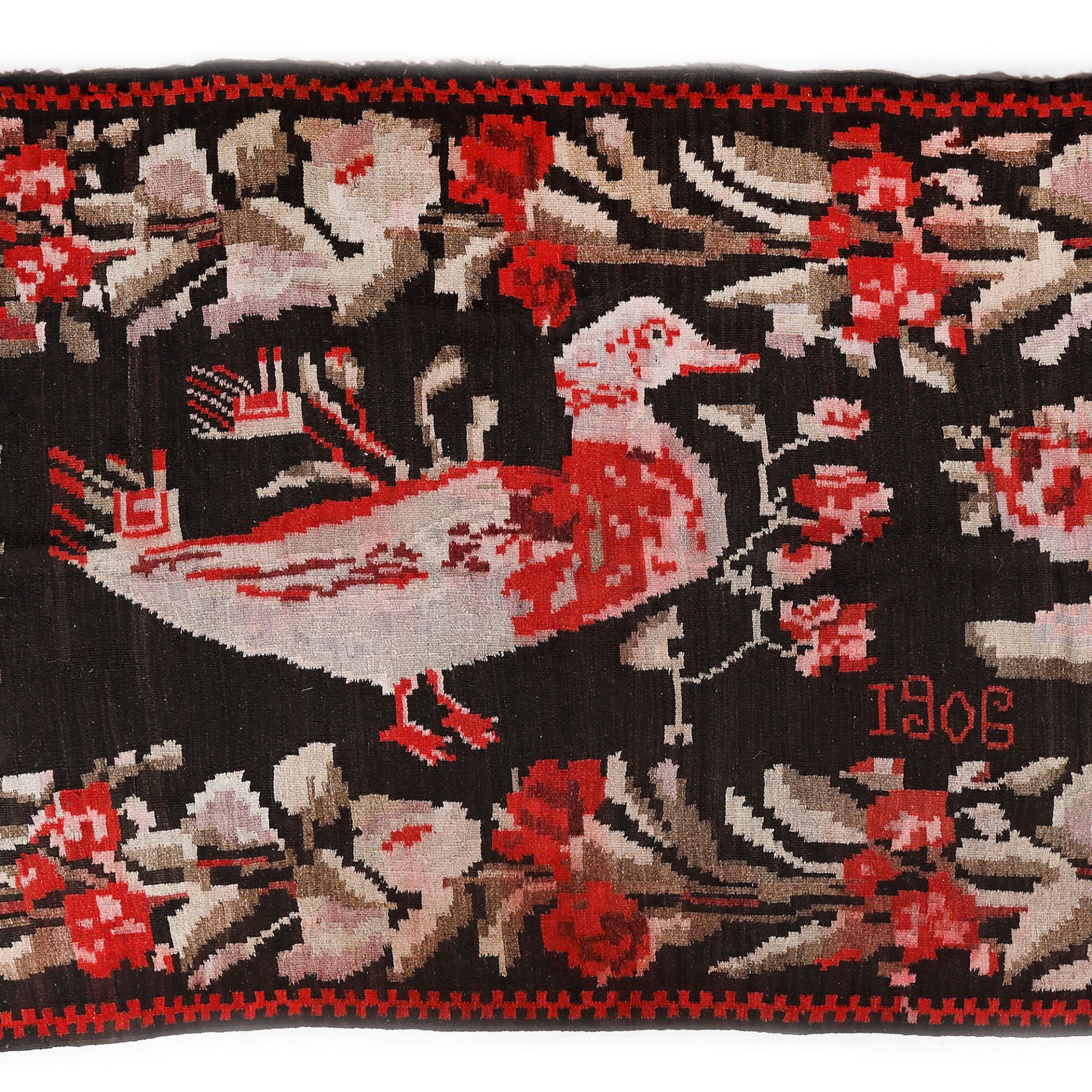 Bessarabian wool rug, decorated with roses and duck, dated 1906 - Bild 2 aus 2