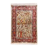 Hereke silk rug, decorated with paradise, with the tree of life and wisdom, birds and flowers, Turke