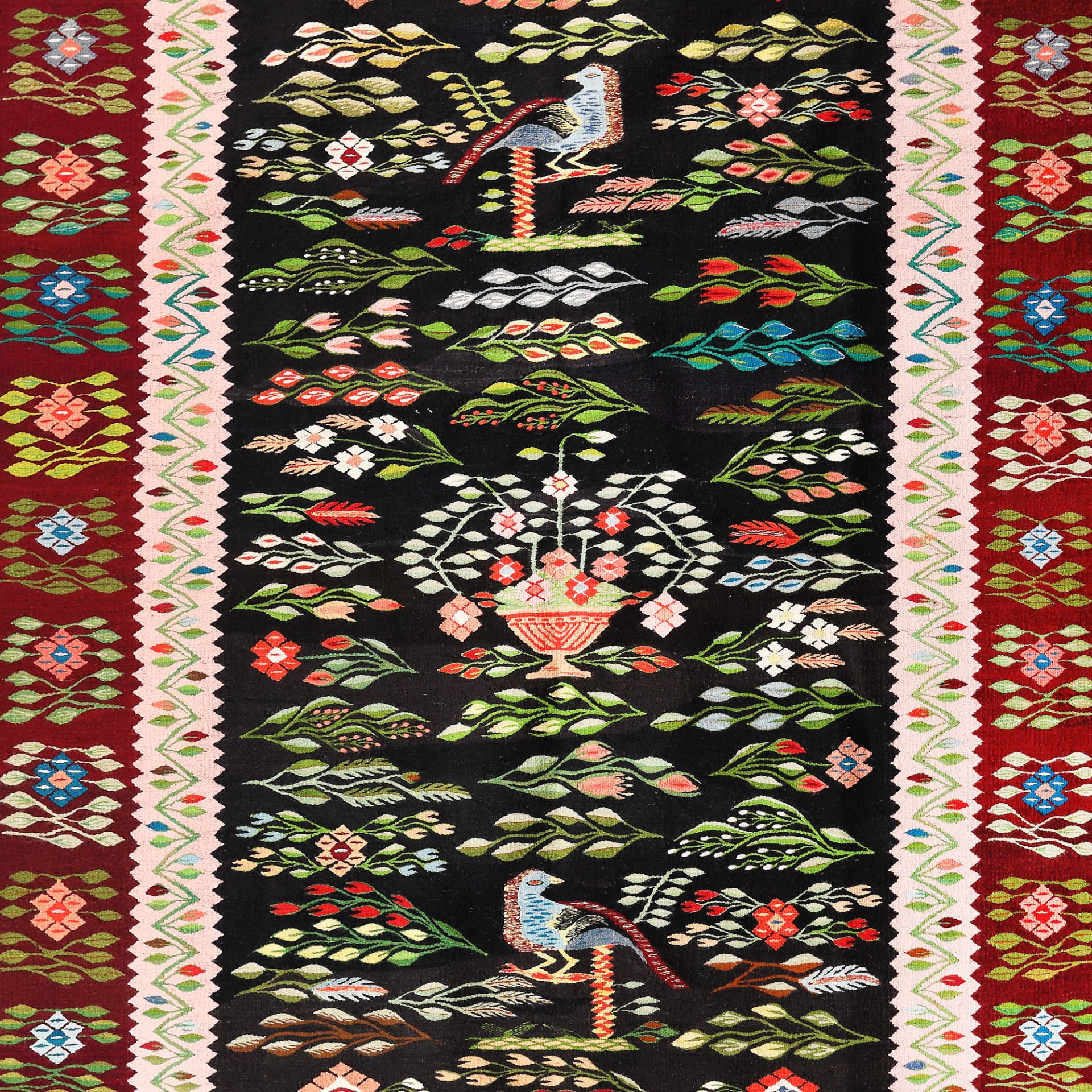 Oltenian wool rug, decorated with peacocks, hollyhocks and other specific floral motifs, first half - Image 2 of 2