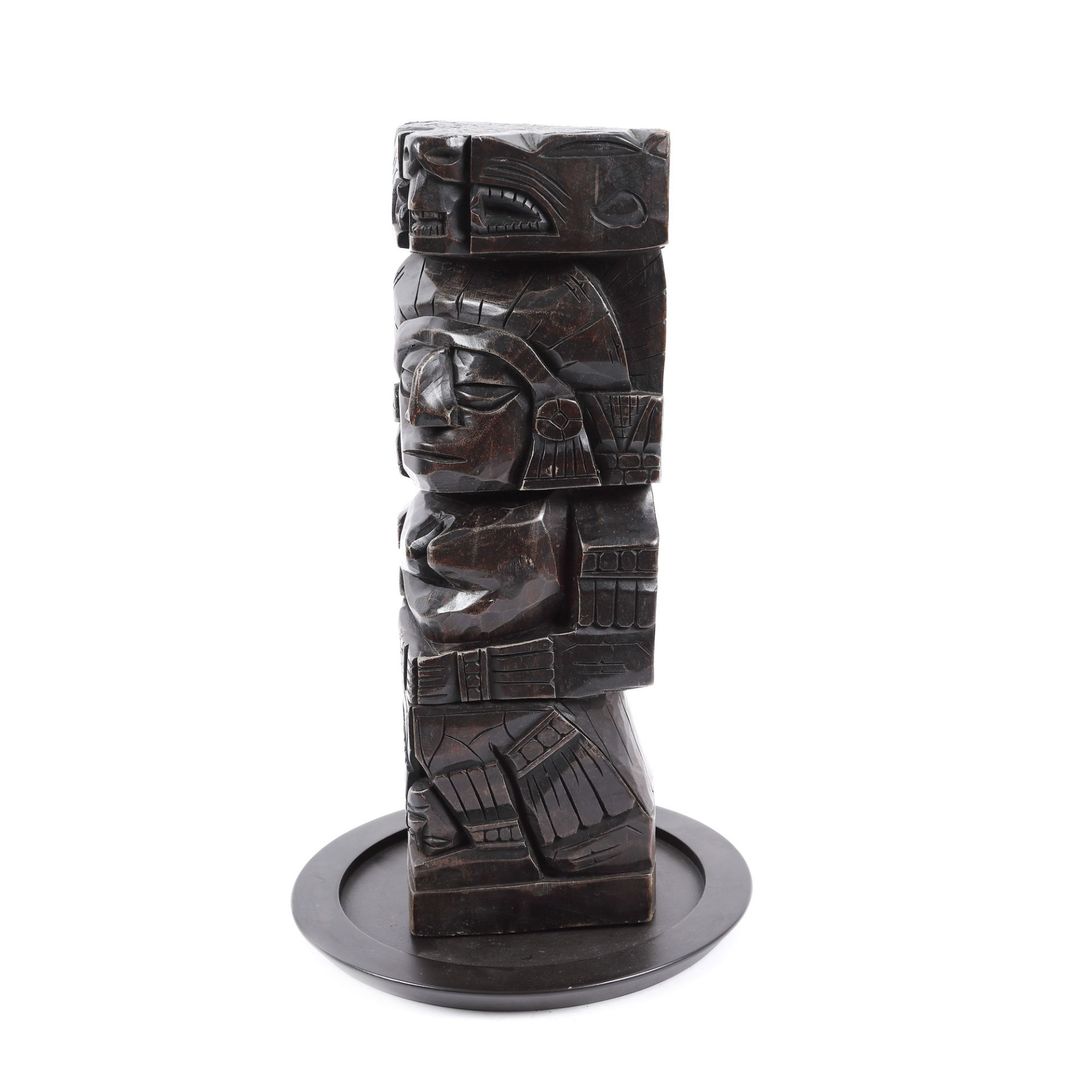 Totem made of exotic wood, together with a round base, Central America, mid-20th century - Bild 2 aus 5