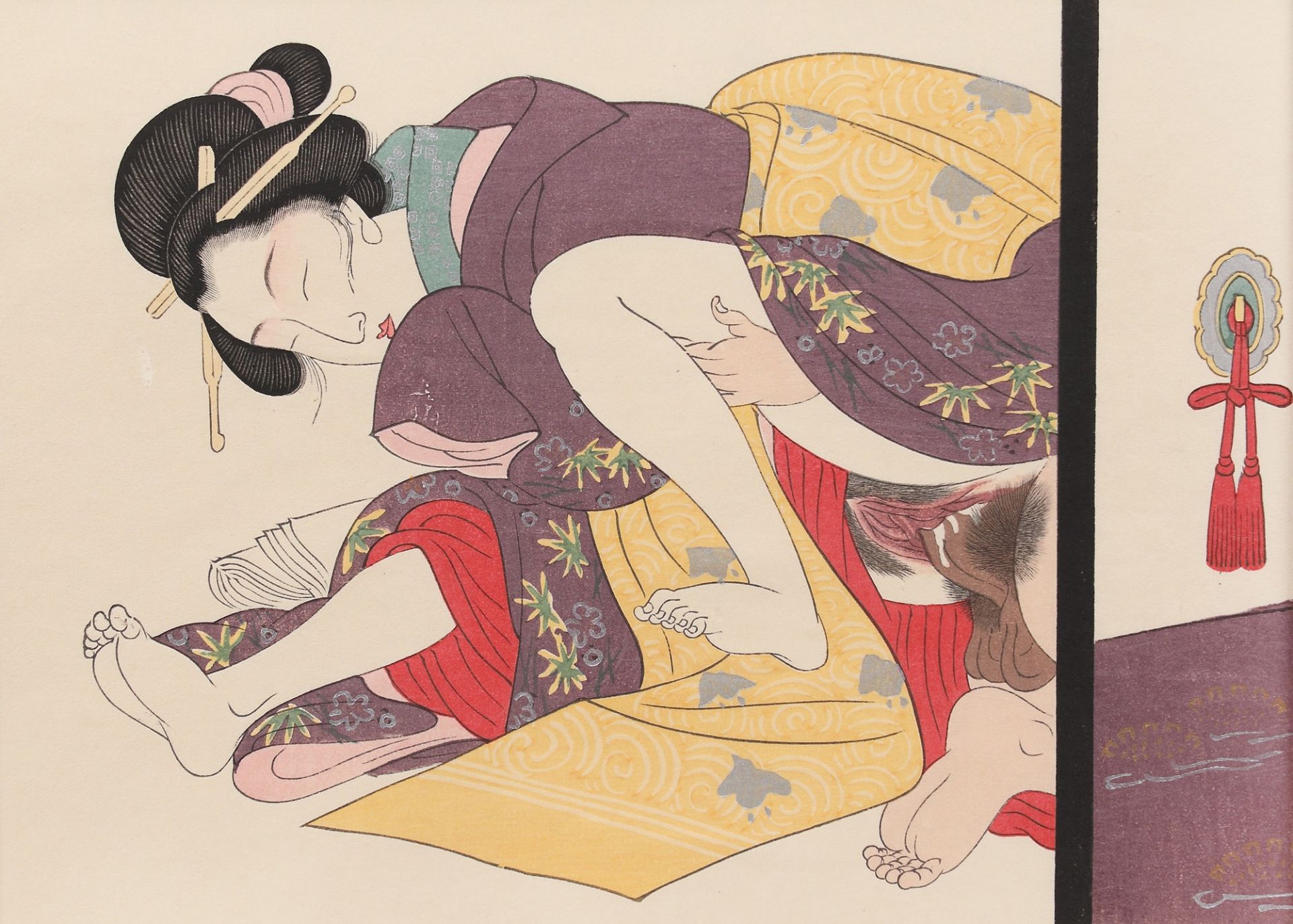 Japanese school, first half of the 20th century, Shunga (erotic scene), representing a couple in ext