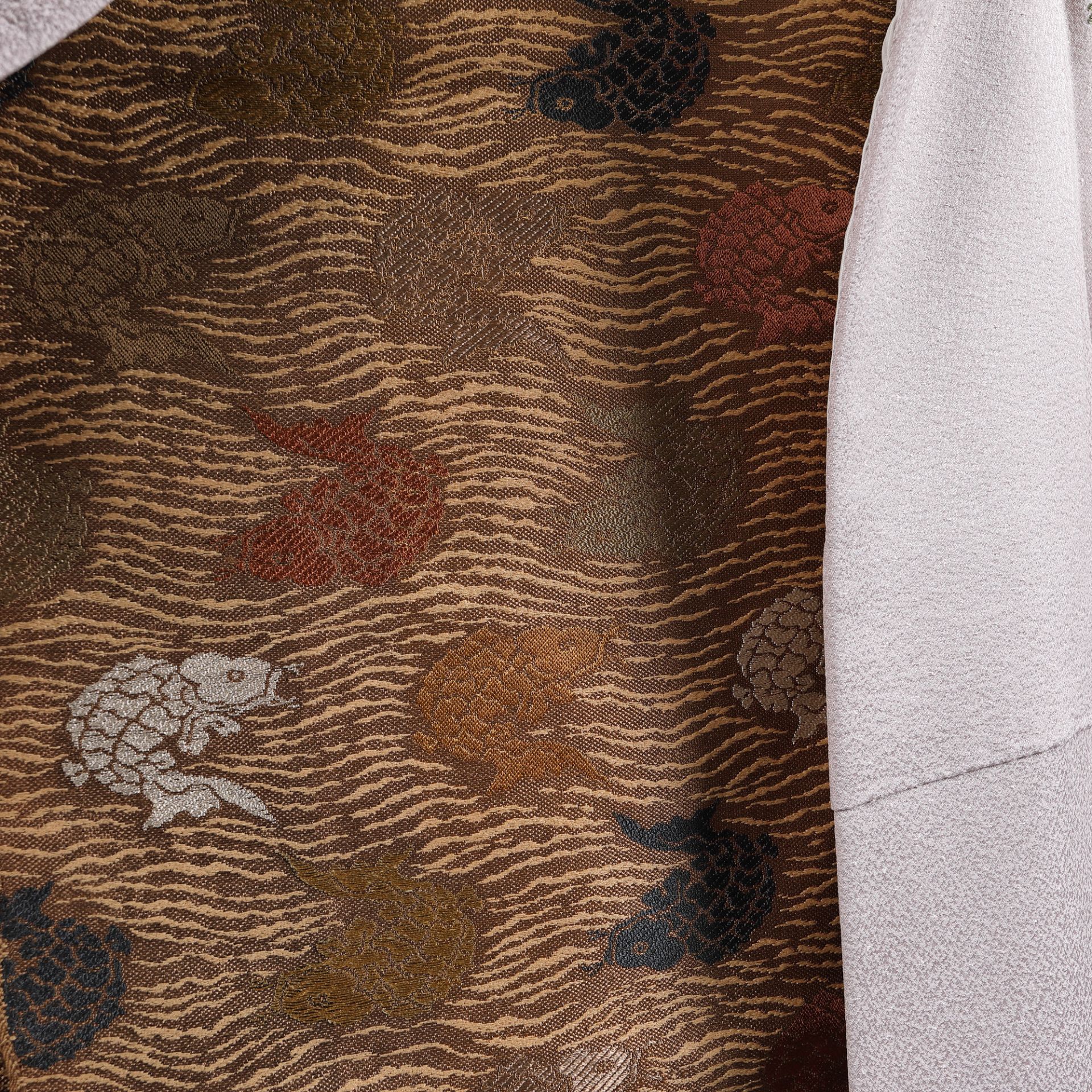 Tsukesage (formal kimono) made of silk, embroidered by hand using silk and silver thread, obi decora - Image 3 of 4