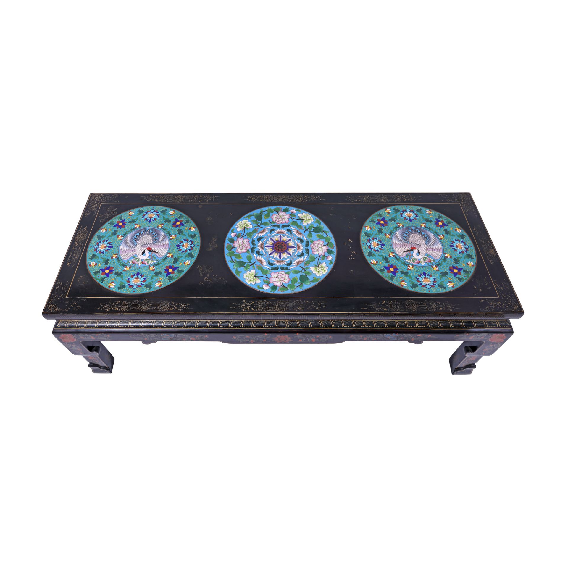Impressive table made of exotic wood, decorated in the cloisonné technique with a floral rosette, th - Image 2 of 6