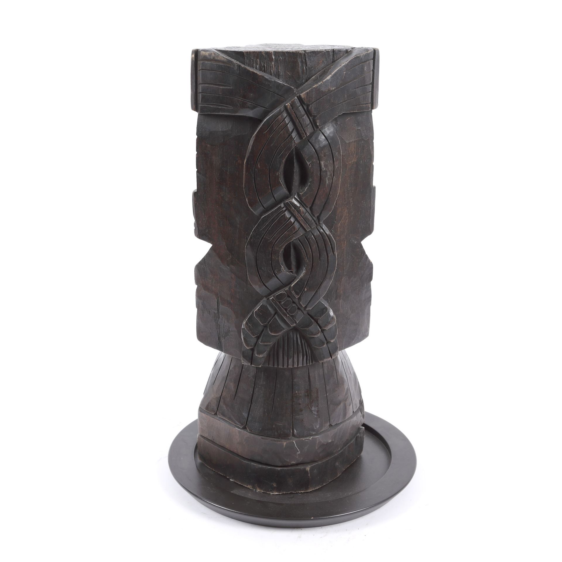 Totem made of exotic wood, together with a round base, Central America, mid-20th century - Bild 4 aus 5