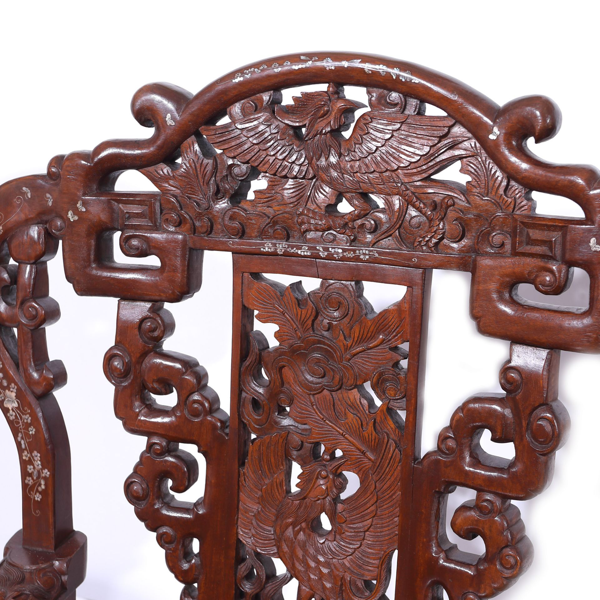 Bench and two armchairs, made of exotic wood with minute pearl inserts, the Republican period, China - Image 5 of 10