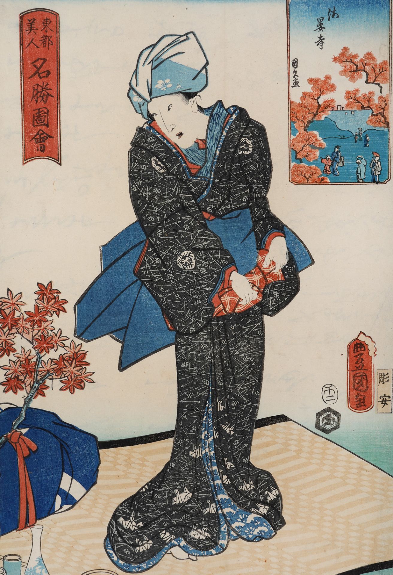 Utagawa  Kunisada, Kaian-ji Temple, from the series "One Hundred Beautiful Women at Famous Places in
