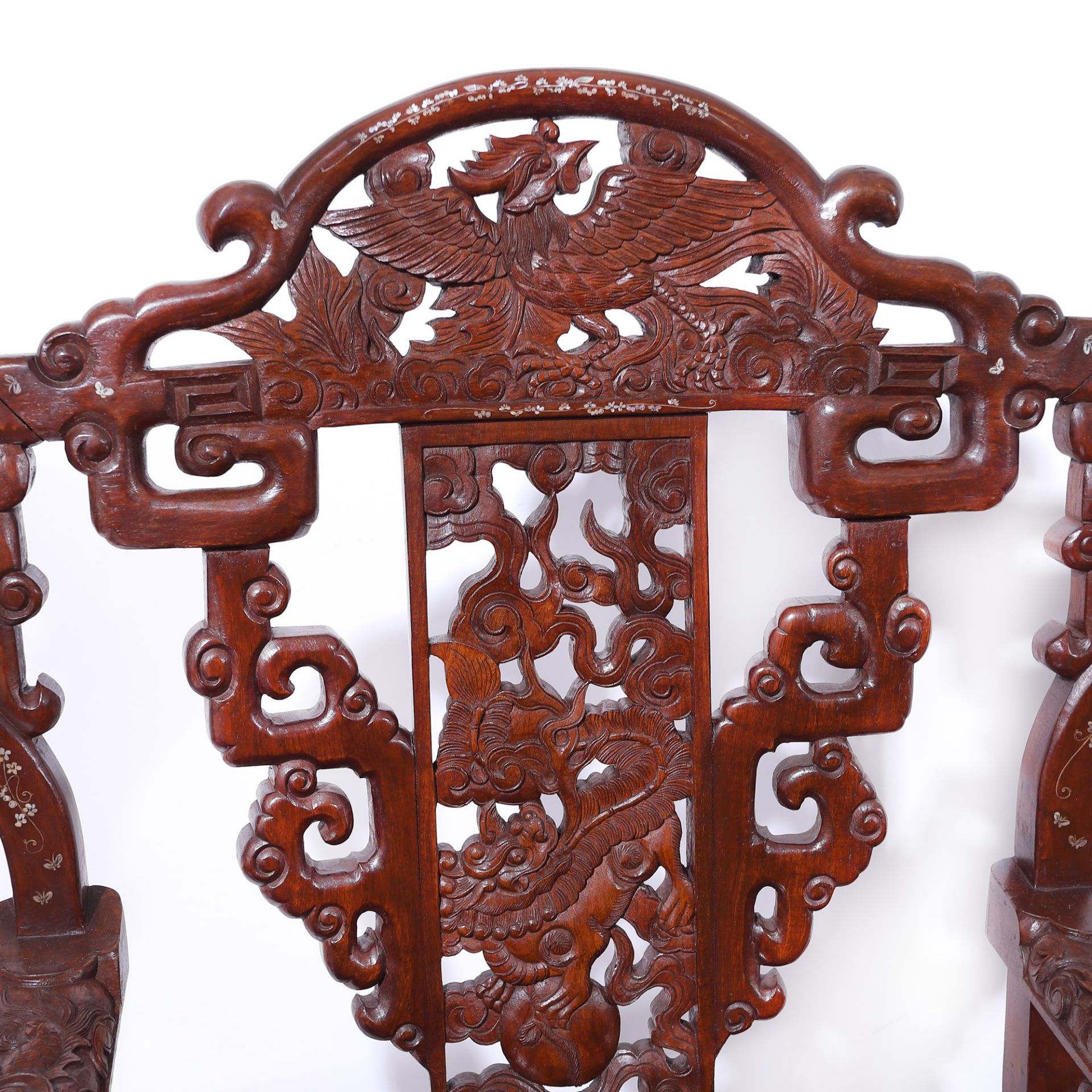 Bench and two armchairs, made of exotic wood with minute pearl inserts, the Republican period, China - Image 8 of 10