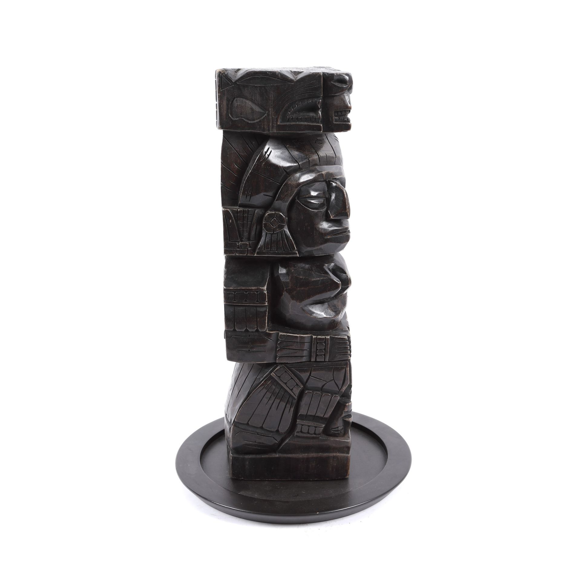 Totem made of exotic wood, together with a round base, Central America, mid-20th century - Bild 3 aus 5