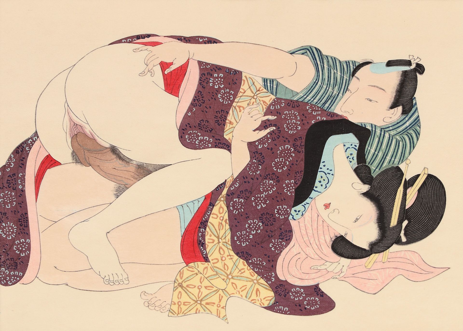 Japanese school, first half of the 20th century, Shunga (erotic scene), representing a couple experi