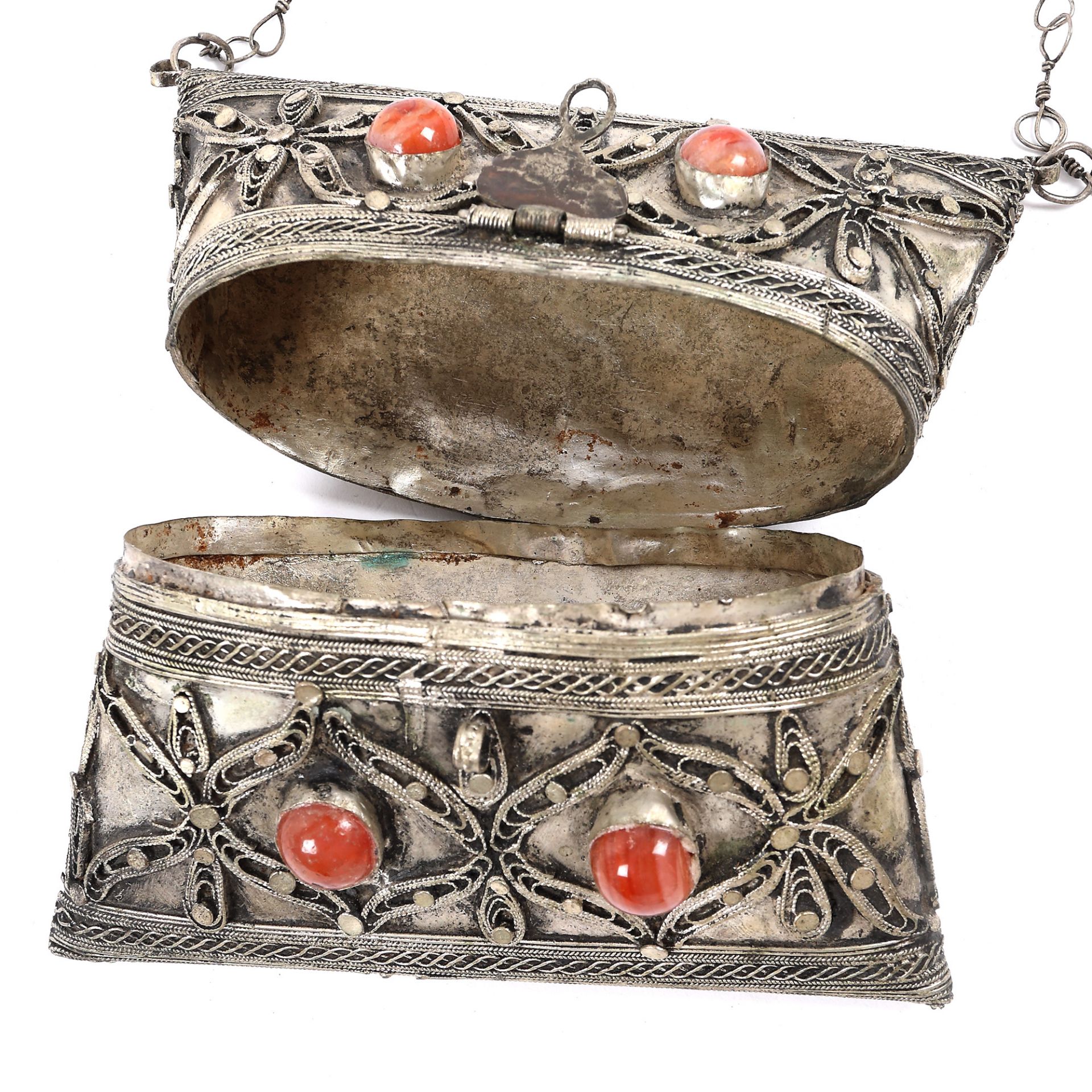 Metal filigree container, decorated with agates and floral motifs, Yemen, end of 19th century - Bild 2 aus 3