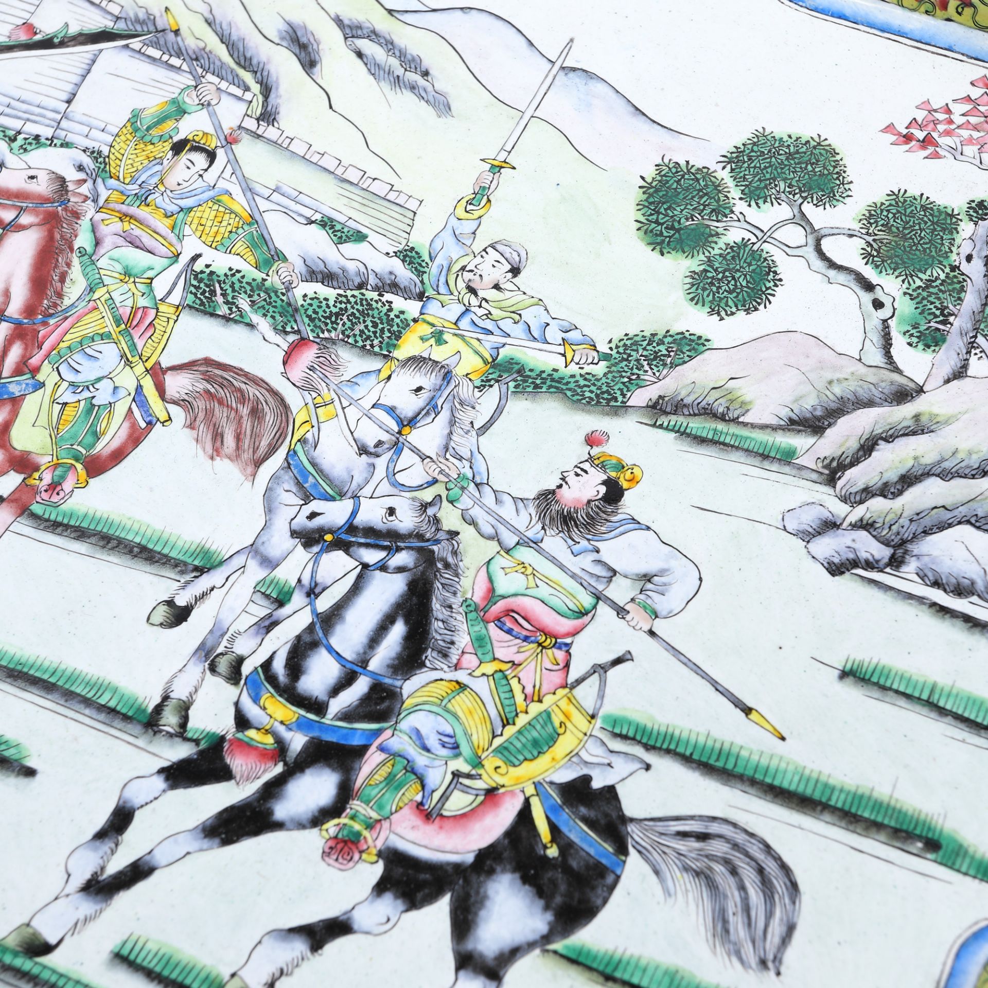 Enamel inlay cloisonné plate, decorated with battle scenes, China, mid-20th century, together with d - Image 3 of 4