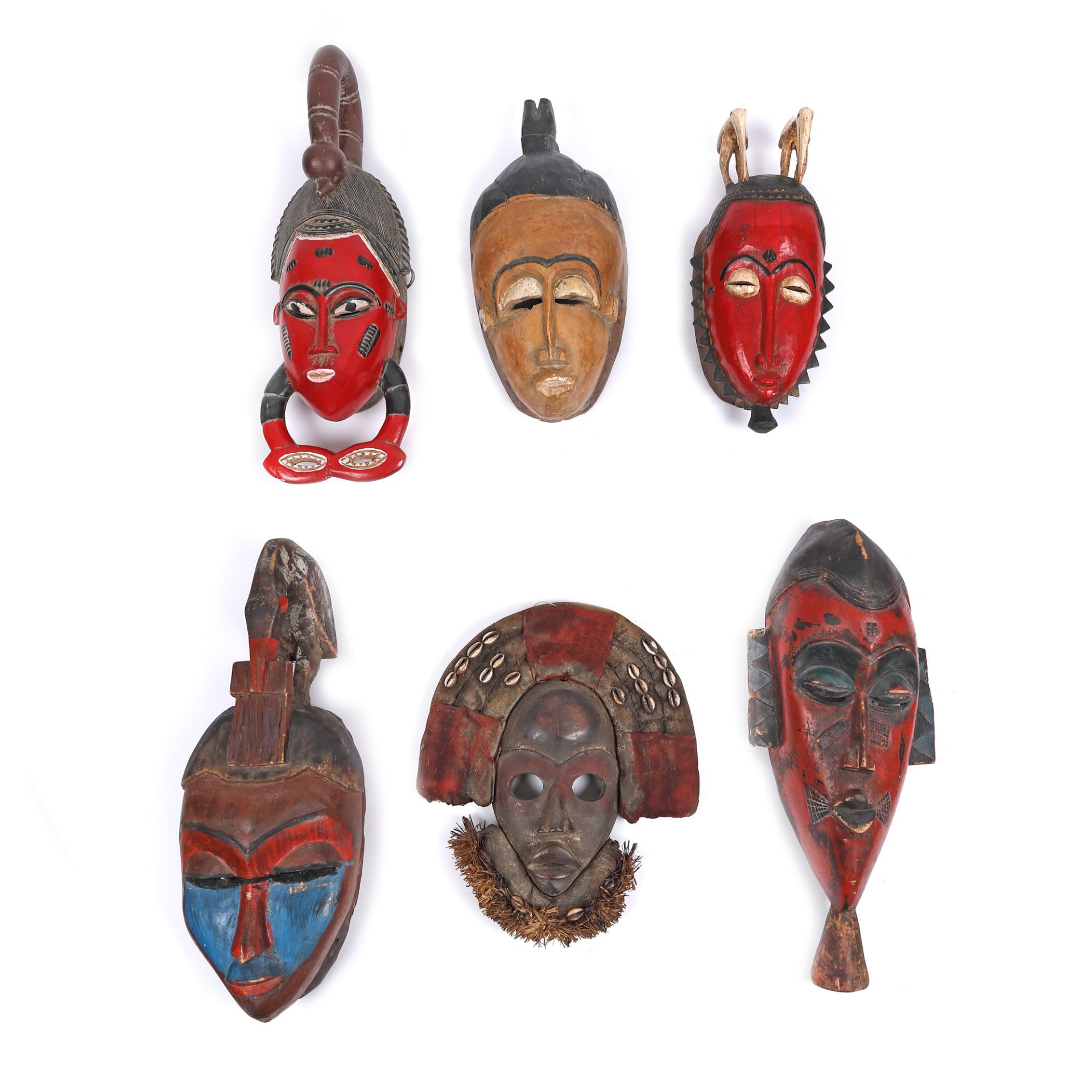 African workshop, Six masks, from the Baoulé, Zaouli, Gouro, and Dan peoples, Côte d'Ivoire