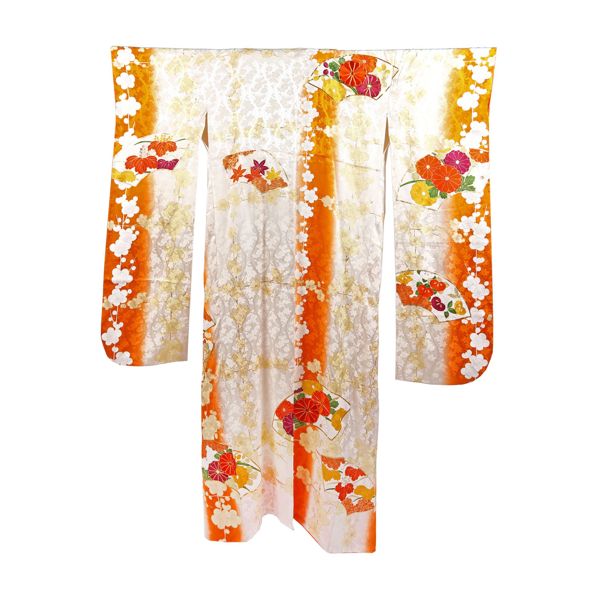 Furisode (kimono ceremonial) made of silk, embellished with cherry-tree flowers and golden thread em - Image 4 of 4