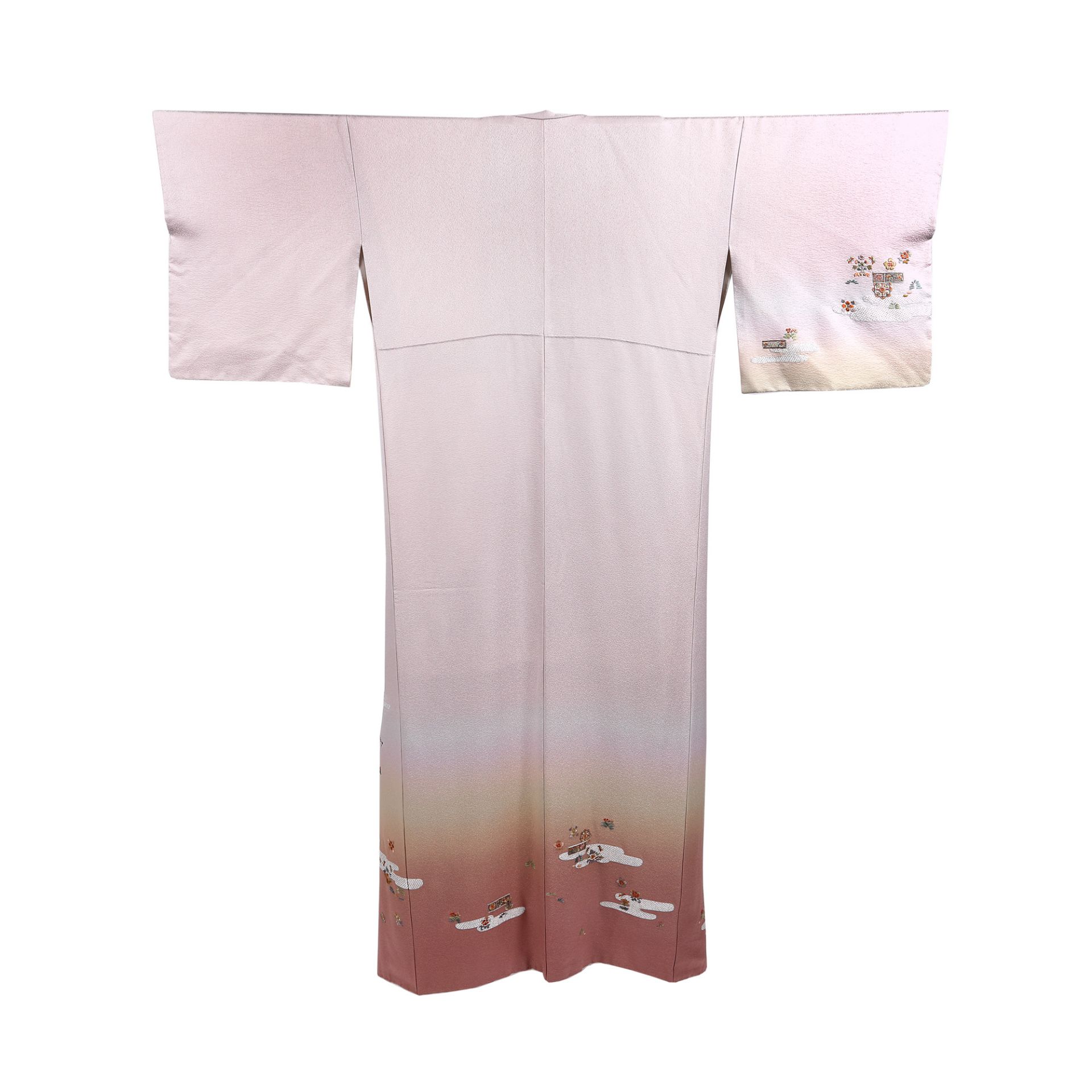 Tsukesage (formal kimono) made of silk, embroidered by hand using silk and silver thread, obi decora - Image 4 of 4