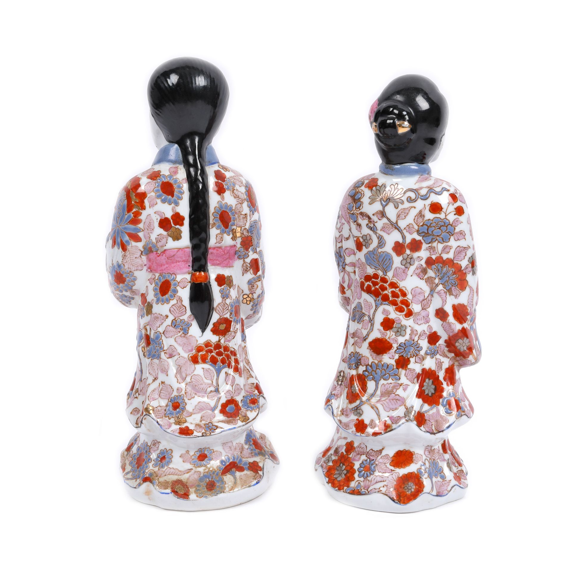 Pair of painted porcelain statues, Imari, representing a couple of noble people, Japan, first half o - Image 2 of 4