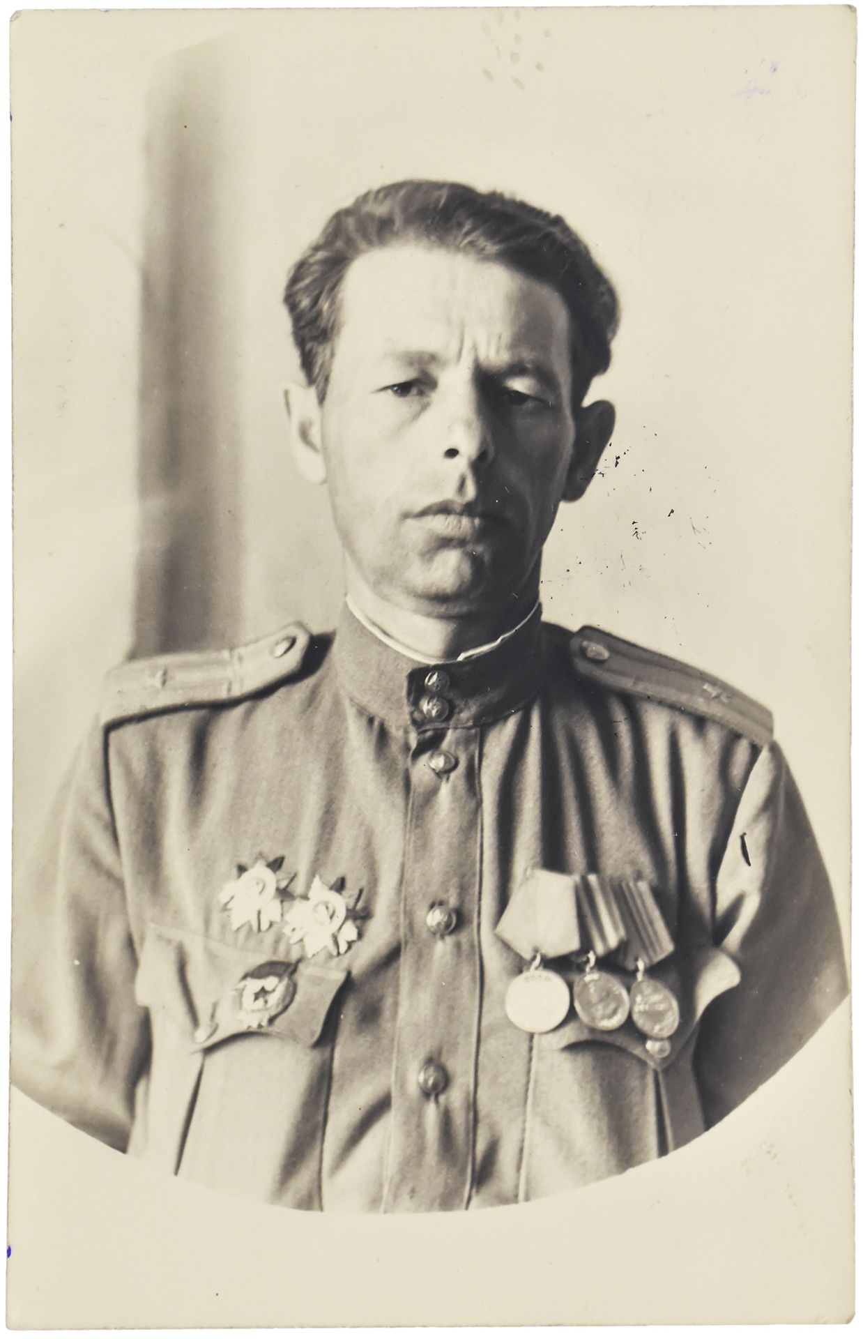 Portrait of agitator of political department 17th Major Sokol Boris Efimovich. Photograph. 1947. 14x