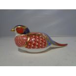 A ROYAL CROWN DERBY PHEASANT PAPERWEIGHT WITH GOLD STOPPER