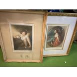 TWO GILT FRAMED PICTURES OF A BOY AND A GIRL SIGNED RAYMOND