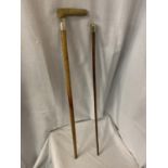 TWO ITEMS TO INCLUDE A WALKING STICK WITH A SILVER FINIAL AND A SWAGGER STICK WITH SILVER TOP