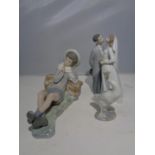 THREE PIECES OF LLADRO PORCELAINE TO INCLUDE, A BRIDE AND GROOM A/F, A BOY ON A GRASSY BANK A/F