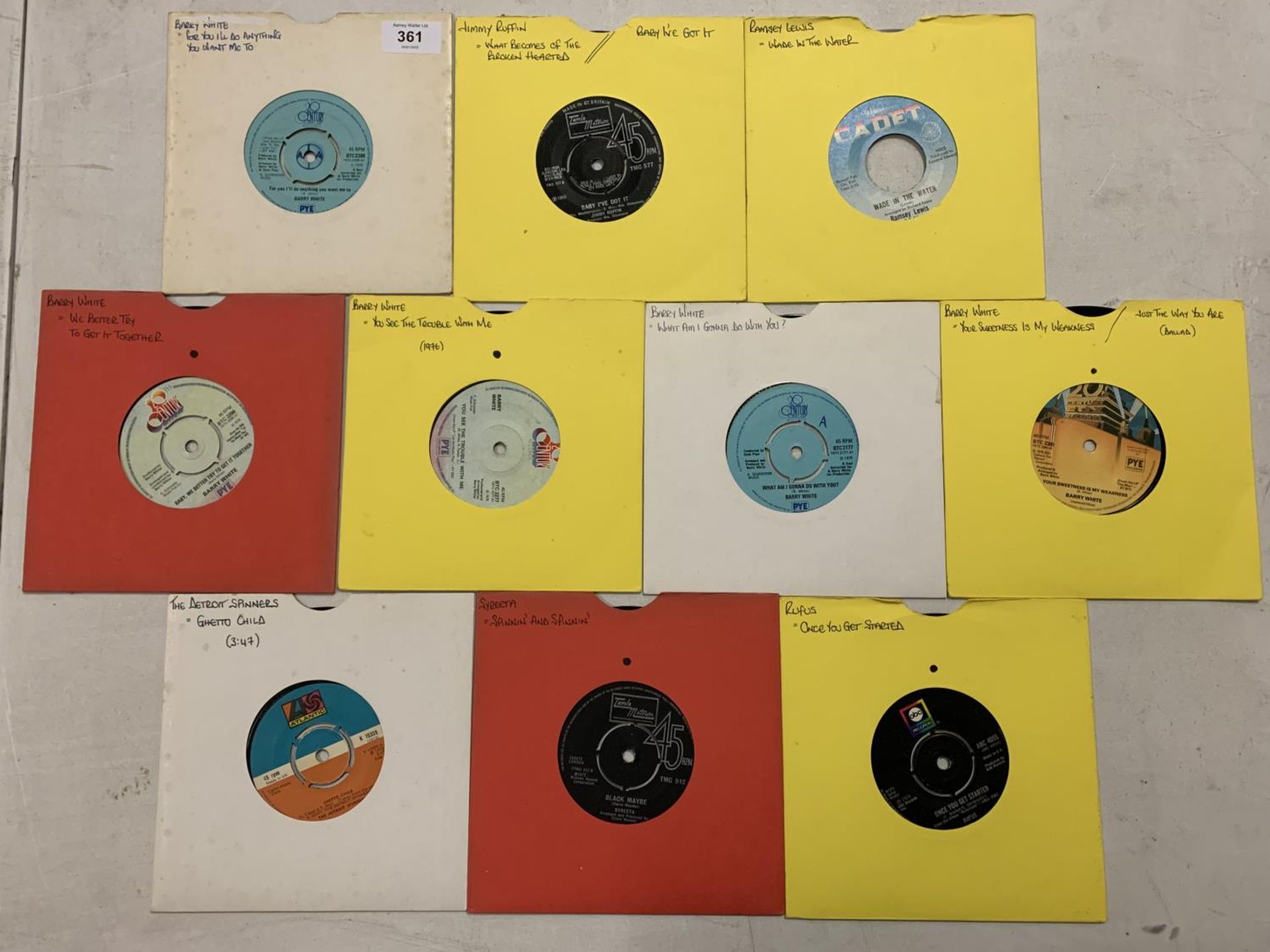 A COLLECTION OF 7 INCH MOSTLY FUNK / SOUL VINYL RECORDS TO INCLUDE: BARRY WHITE, THE DETROIT