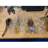 A QUANTITY OF GLASSES TO INCLUDE, BRANDY, CHAMPAGNE FLUTES, APERITIF, ETC