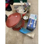AN ASSORTMENT OF ITEMS TO INCLUDE A CAMPING STOVE, A WATER FEATURE AND A BIRD FEEDER ETC