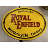 A ROYAL ENFIELD MOTORCYCLE DEALER CAST SIGN