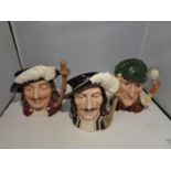 THREES ROYAL DOULTON TOBY JUGS PORTHOS, ATHOS AND THE SLEUTH