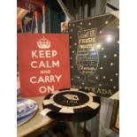 A CUSHIONED LAS VEGAS BETTING CHIP, A PINA COLADA CANVAS AND A KEEP CALM AND CARRY ON CANVAS