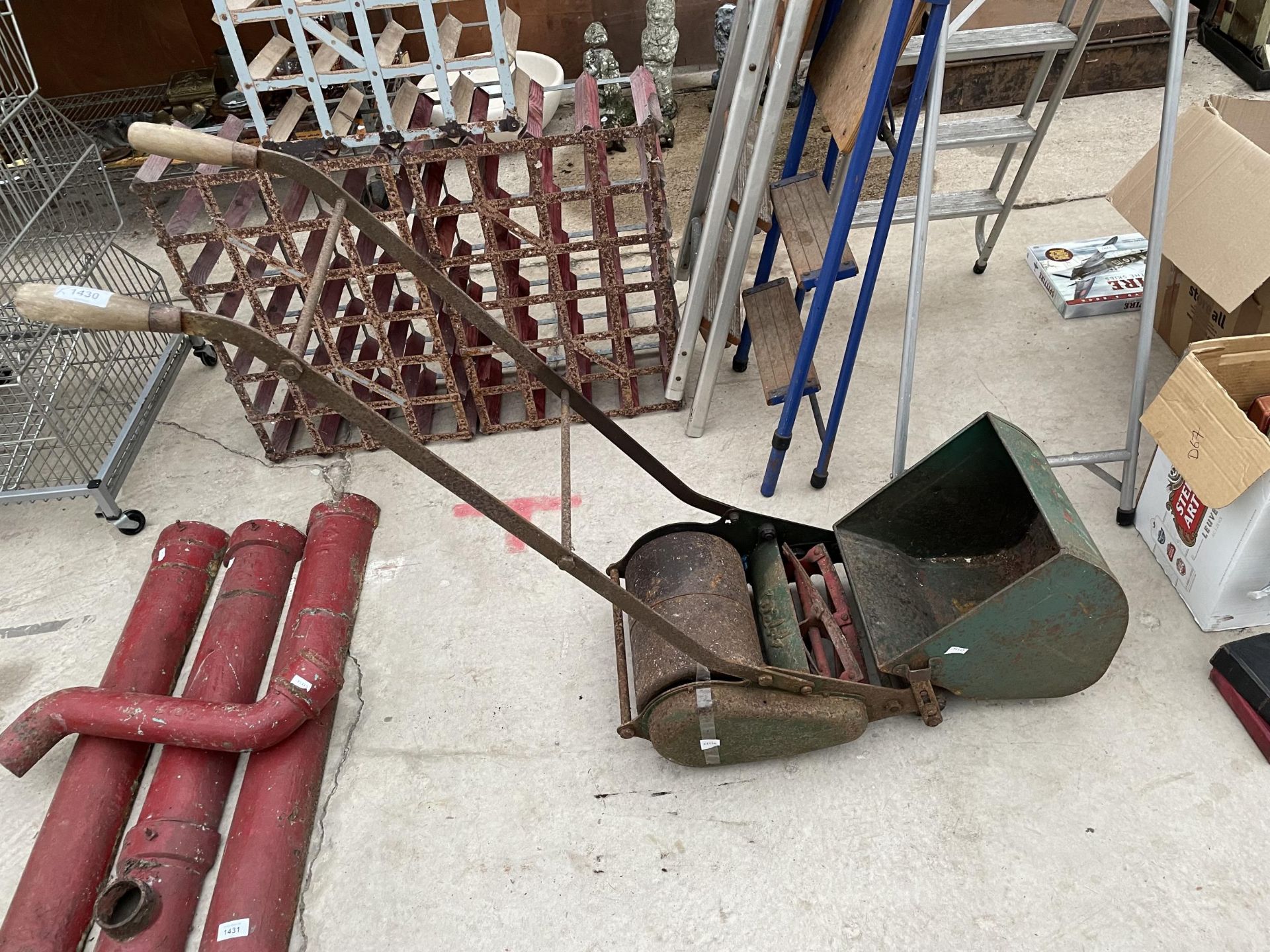 A WEBB VINTAGE PUSH MOWER WITH GRASS BOX