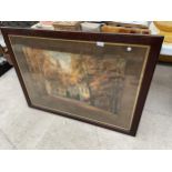 A LARGE VINTAGE FRAMED PRINT WITH SIGNATURE TO THE BOTTOM LEFT