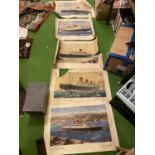 FIVE VINTAGE CUNARD LINE POSTERS TO INCLUDE, R M S QUEEN ELIZABETH, R M S QUEEN MARY, R M S