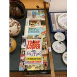 A VINTAGE WOODEN YARD STICK PLUS THREE ASTERIX THE GAUL BOOKS AND A TOMMY COOPER ANNUAL