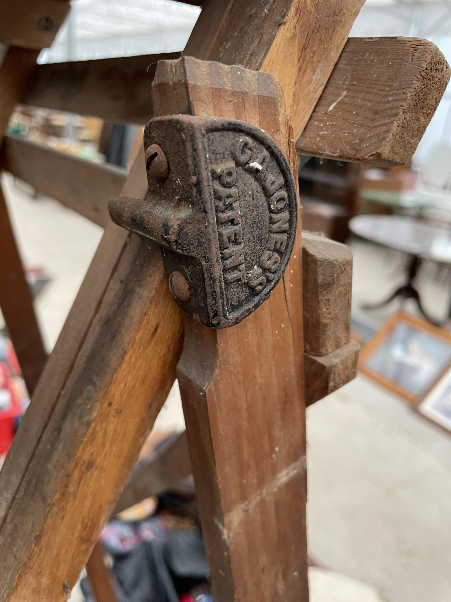A SET OF VINTAGE WOODEN STEP LADDERS WITH CAST IRON FITTINGS - Image 2 of 2