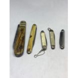 FIVE VARIOUS PEN KNIVES