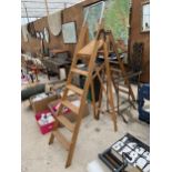 A PIONEER SUPER STEPS FIVE RUNG WOODEN STEP LADDER