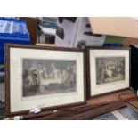 TWO OAK FRAMED LITHOGRAPHS