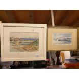 TWO FRAMED PICTURES, ONE OF A HARBOUR SIGNED HARRY F MCGREGOR, THE OTHER CLIFFS AND THE SEA