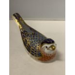 A ROYAL CROWN DERBY BLUE BIRD WITH A GOLD COLOURED STOPPER