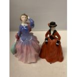 TWO LADY FIGURINES TO INCLUDE A ROYAL DOULTON BLITHE MORNING AND A ROYAL WORCESTER FELICITY