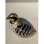 A ROYAL CROWN DERBY RED LEGGED PARTRIDGE WITH A GOLD COLOURED STOPPER